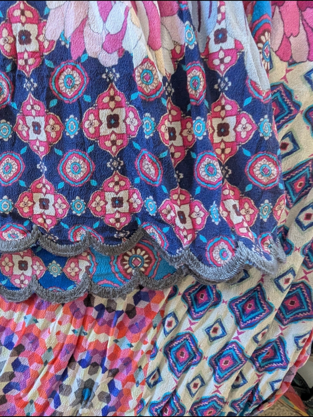 Johnny Was Patchwork Wide-Leg Pants in Blue & Pink - Picture 4 of 10